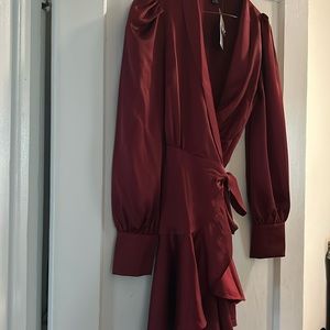 Maroon satin wrap dress L